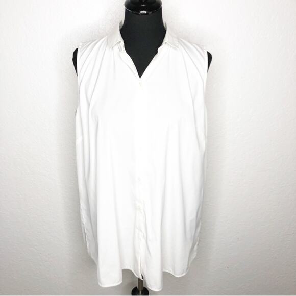 Lafayette 148 white sleeveless button down top size Medium - Picture 1 of 16